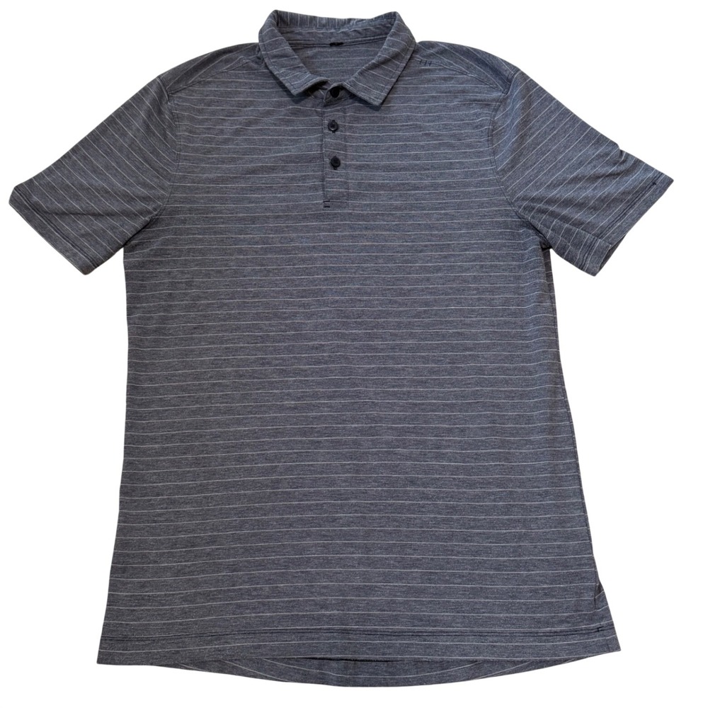 Lululemon Evolution Polo Mens Medium* Grey Striped Short Sleeve Golf Shirt